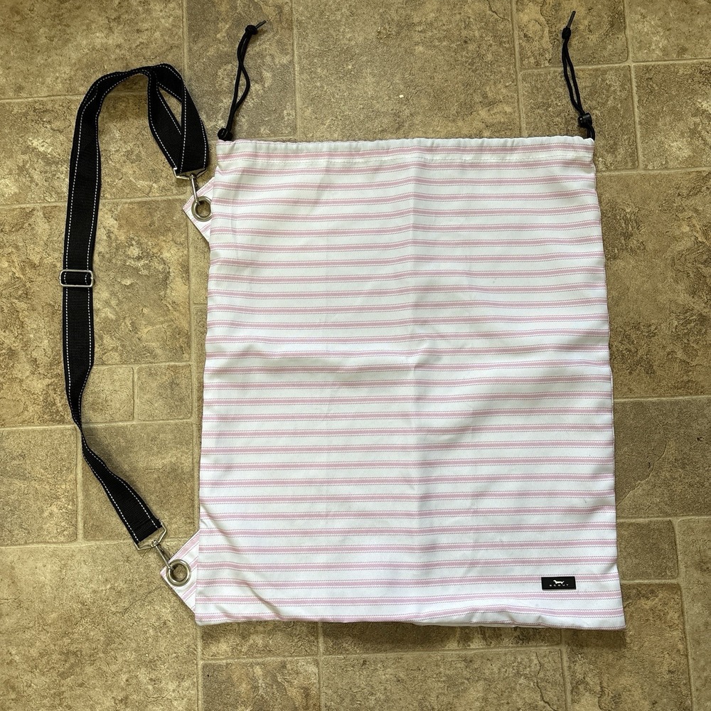 SCOUT She Said Pink Stripe Drawstring Laundry Bag Shoulder Strap Dorm L 21x25